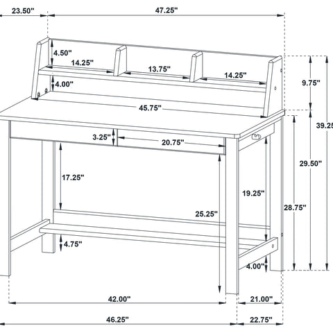 Benford 47-inch SmartTop Writing Desk with Shelf Grey Stone and Black