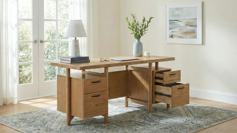 Mina 69-inch 4-drawer Computer Desk with File Drawer Light Ash