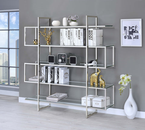 Elton 63-inch 5-shelf Bookshelf Clear and ChromeClear