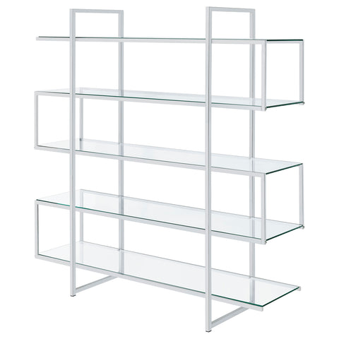 Elton 63-inch 5-shelf Bookshelf Clear and ChromeClear