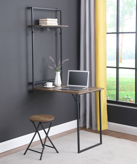 Rhodes Foldable Whiteboard Wall Desk with Stool Rustic OakRustic Oak
