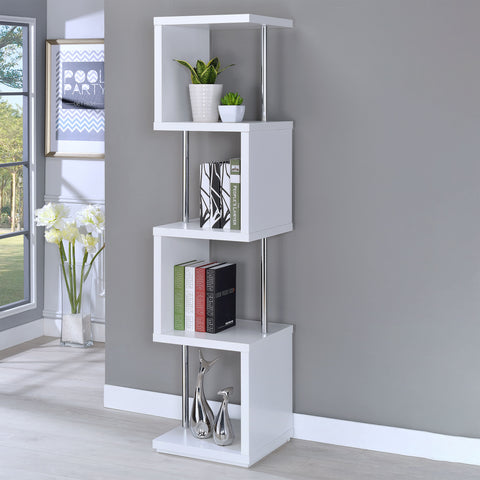 Sergio 67-inch 4-shelf Bookshelf White and ChromeWhite