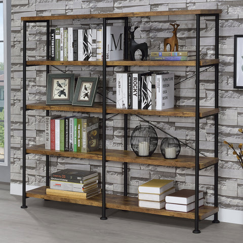Rowan 63-inch 4-shelf Double Bookshelf Rustic NutmegRustic Nutmeg