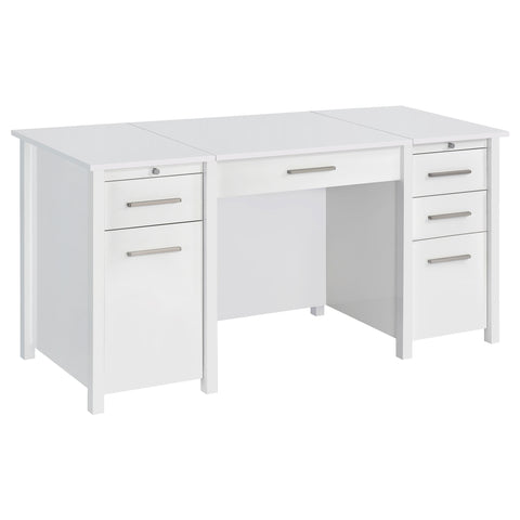 Eliska 60-inch 4-drawer Lift Top Office Desk White High GlossWhite High Gloss