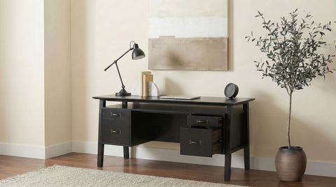 Franklin 64-inch 4-Drawer Double Pedestal Computer Desk Black
