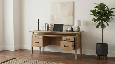 Franklin 64-inch 4-Drawer Double Pedestal Computer Desk Distressed Light Brown