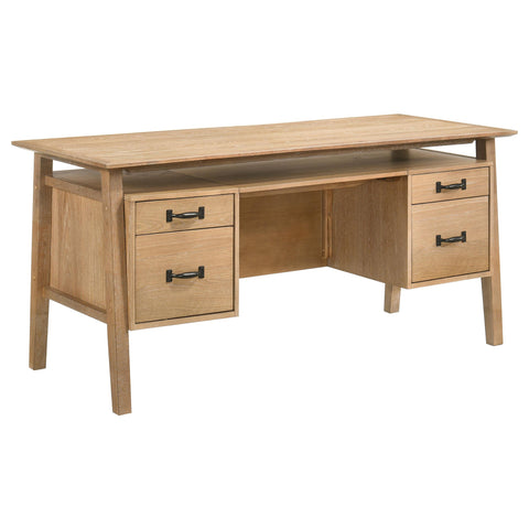 Franklin 64-inch 4-Drawer Double Pedestal Computer Desk Distressed Light Brown