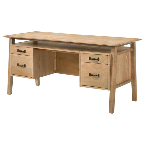 Franklin 64-inch 4-Drawer Double Pedestal Computer Desk Distressed Light Brown