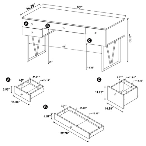 Croyden 63-inch 4-drawer Writing Desk Mango