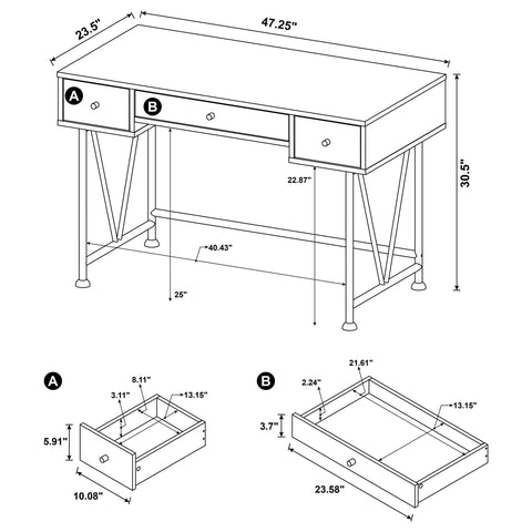 Croyden 47-inch 3-drawer Writing Desk Mango