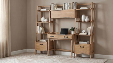 Galindo 4-piece Computer Desk and Bookshelf Set Distressed Light Brown
