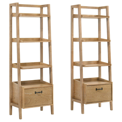 Galindo 2-piece 4-shelf Bookshelf with Drawer Distressed Light Brown