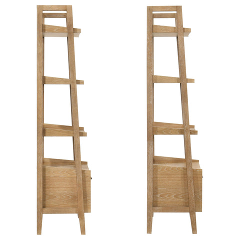 Galindo 2-piece 4-shelf Bookshelf with Drawer Distressed Light Brown