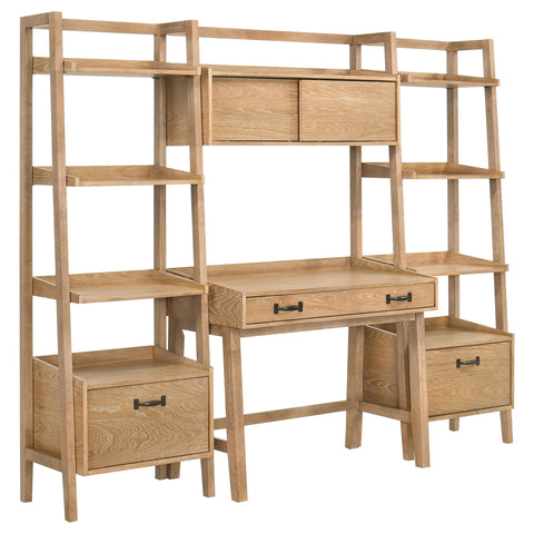 Galindo 2-piece 4-shelf Bookshelf with Drawer Distressed Light Brown