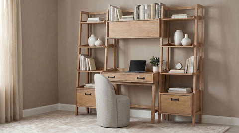 Galindo 2-piece 4-shelf Bookshelf with Drawer Distressed Light Brown