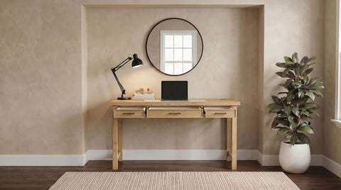 Reseda 55-inch 3-drawer Writing Desk with Power Outlet Light Ash