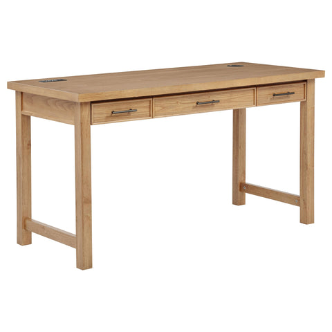 Reseda 55-inch 3-drawer Writing Desk with Power Outlet Light Ash