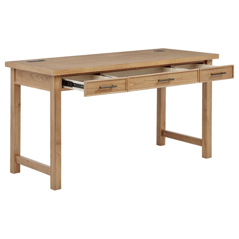 Reseda 55-inch 3-drawer Writing Desk with Power Outlet Light Ash