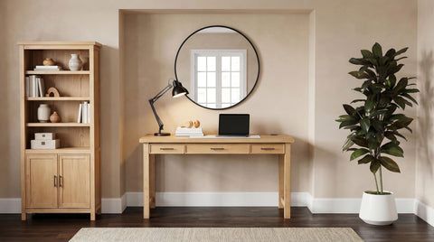 Reseda 55-inch 3-drawer Writing Desk with Power Outlet Light Ash
