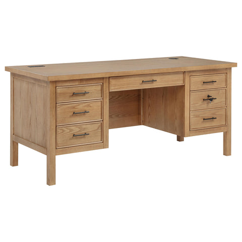 Reseda 66-inch 7-drawer Computer Desk with Power Outlet Light Ash