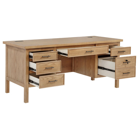 Reseda 66-inch 7-drawer Computer Desk with Power Outlet Light Ash