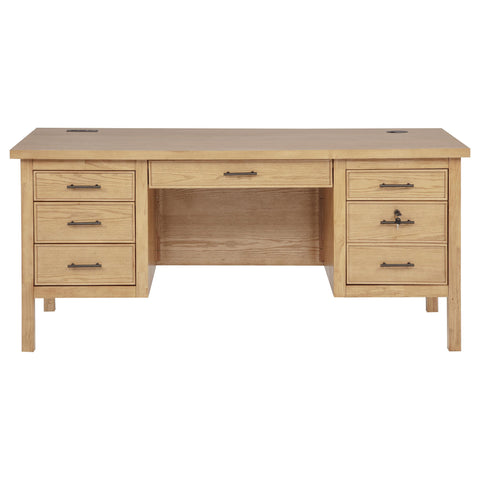 Reseda 66-inch 7-drawer Computer Desk with Power Outlet Light Ash