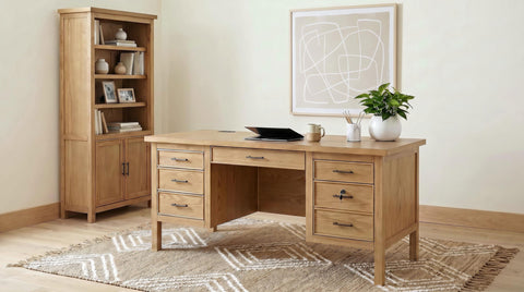 Reseda 66-inch 7-drawer Computer Desk with Power Outlet Light Ash