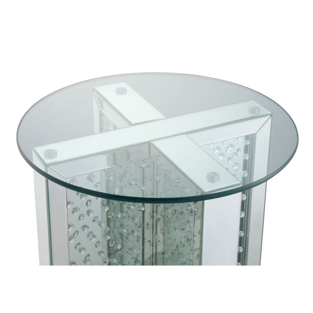 caius nysa end table, mirrored & faux crystals