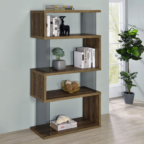 Bryce 63-inch 4-shelf Glass Panel Bookshelf Aged WalnutAged Walnut
