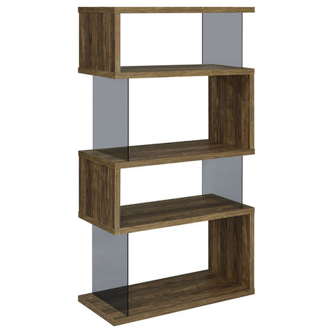 Bryce 63-inch 4-shelf Glass Panel Bookshelf Aged WalnutAged Walnut