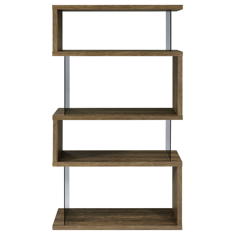 Bryce 63-inch 4-shelf Glass Panel Bookshelf Aged WalnutAged Walnut