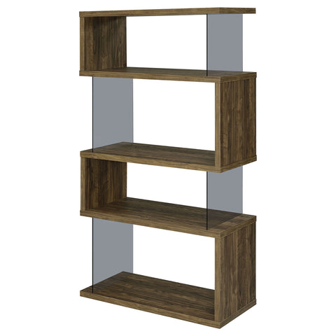 Bryce 63-inch 4-shelf Glass Panel Bookshelf Aged WalnutAged Walnut