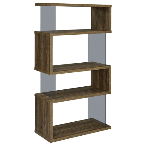 Bryce 63-inch 4-shelf Glass Panel Bookshelf Aged WalnutAged Walnut