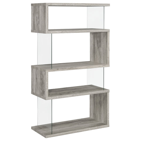 Bryce 63-inch 4-shelf Glass Panel Bookshelf Grey DriftwoodGrey Driftwood
