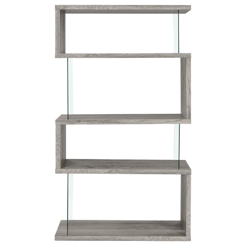 Bryce 63-inch 4-shelf Glass Panel Bookshelf Grey DriftwoodGrey Driftwood