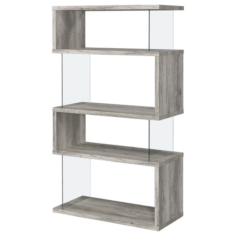 Bryce 63-inch 4-shelf Glass Panel Bookshelf Grey DriftwoodGrey Driftwood