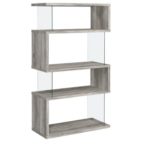 Bryce 63-inch 4-shelf Glass Panel Bookshelf Grey DriftwoodGrey Driftwood