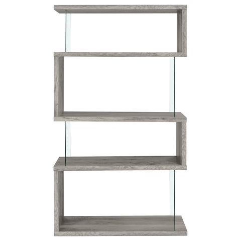 Bryce 63-inch 4-shelf Glass Panel Bookshelf Grey DriftwoodGrey Driftwood