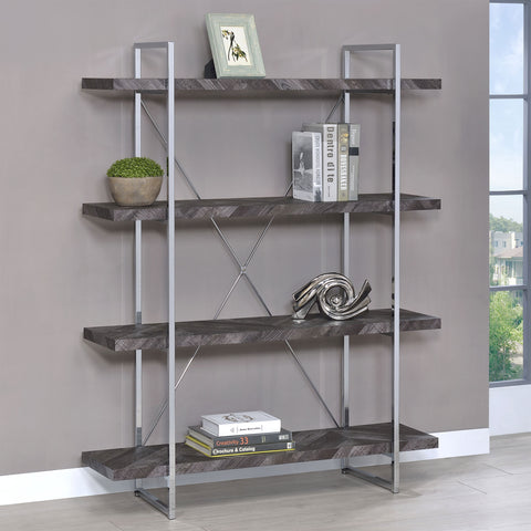 Keith 63-inch 4-shelf Bookshelf Rustic Grey and ChromeRustic Grey