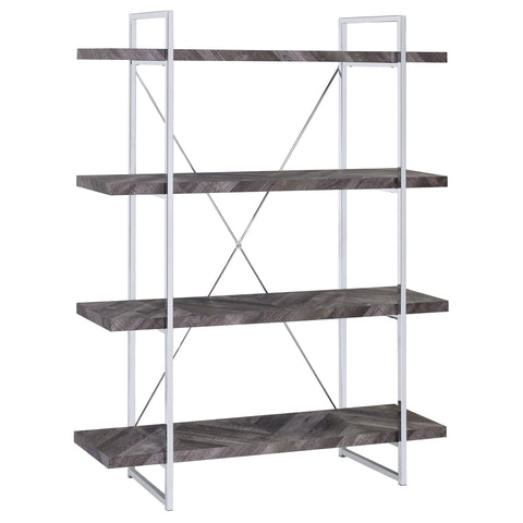 Keith 63-inch 4-shelf Bookshelf Rustic Grey and ChromeRustic Grey