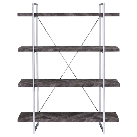 Keith 63-inch 4-shelf Bookshelf Rustic Grey and ChromeRustic Grey