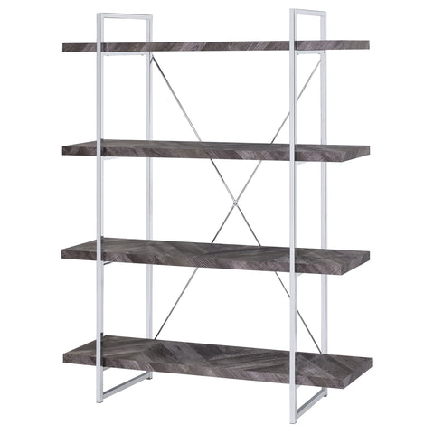 Keith 63-inch 4-shelf Bookshelf Rustic Grey and ChromeRustic Grey
