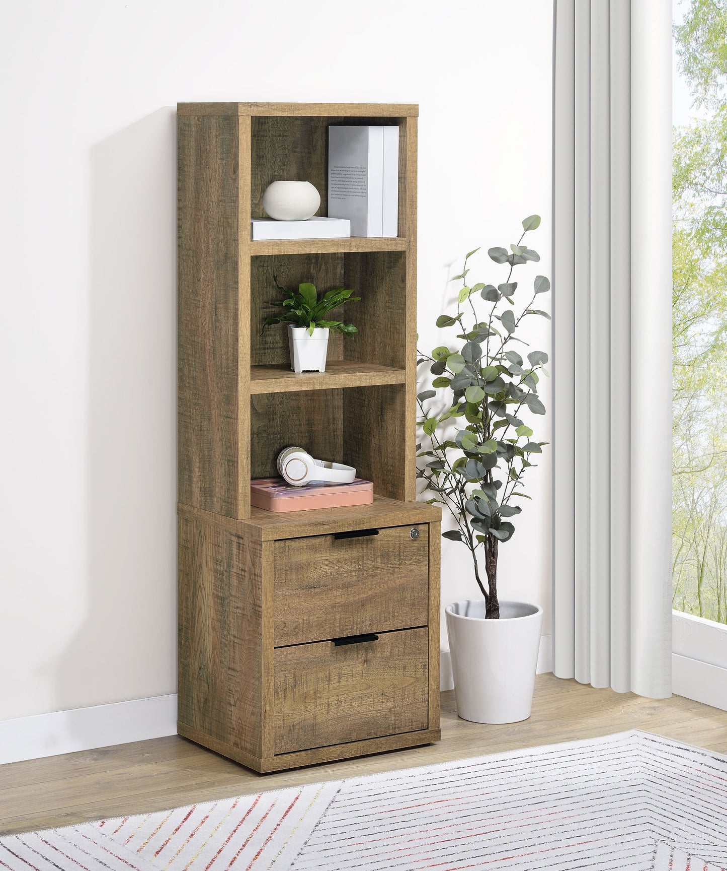 elena 3-shelf bookcase usb and lockable drawer mango