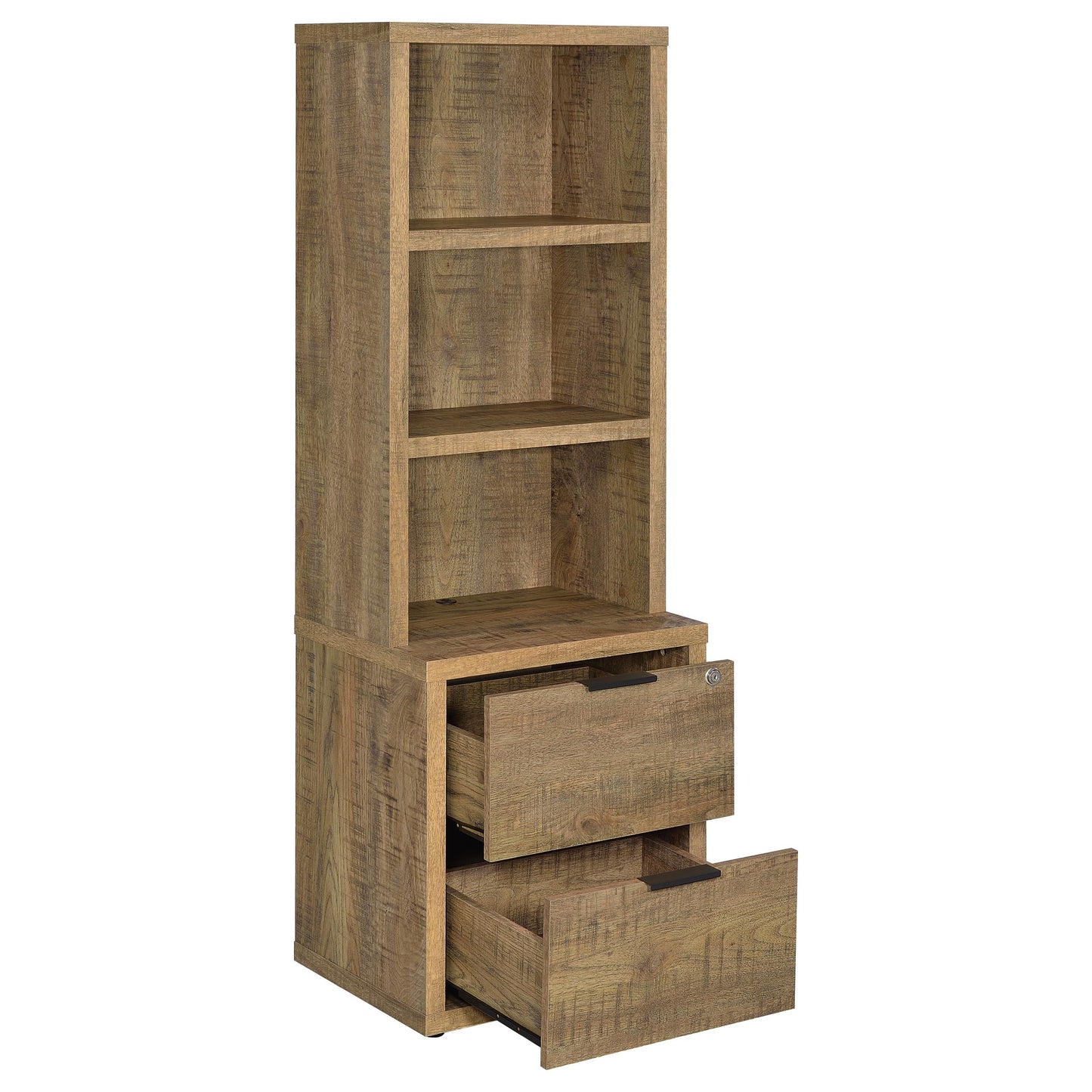 elena 3-shelf bookcase usb and lockable drawer mango