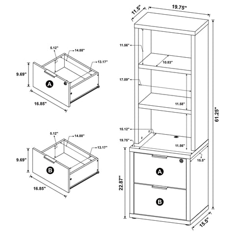 Jenna 3-piece Wall Unit Bookcase Set with USB Black