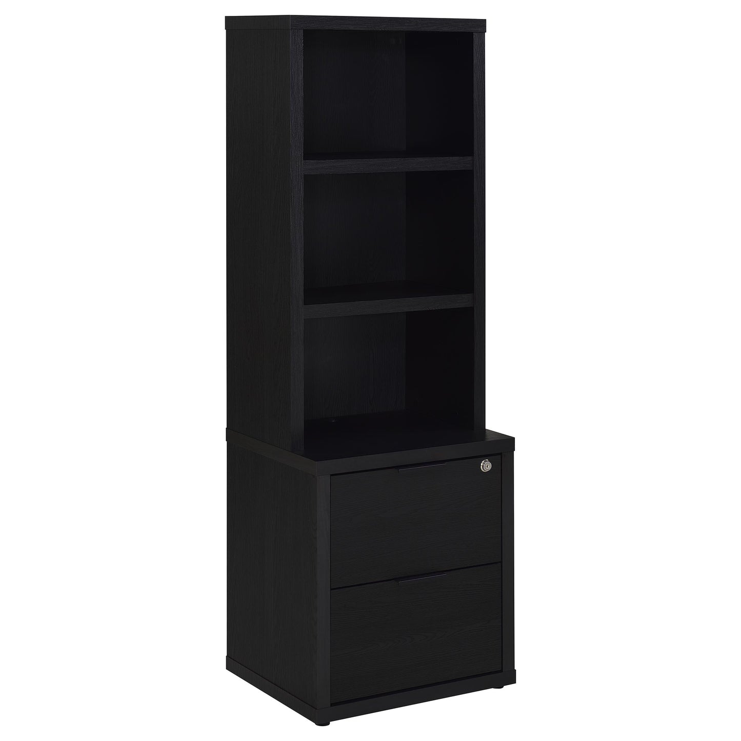 elena 3-shelf bookcase usb and lockable drawer black