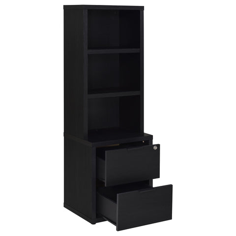 Elena 3-shelf Bookcase USB and Lockable Drawer Black