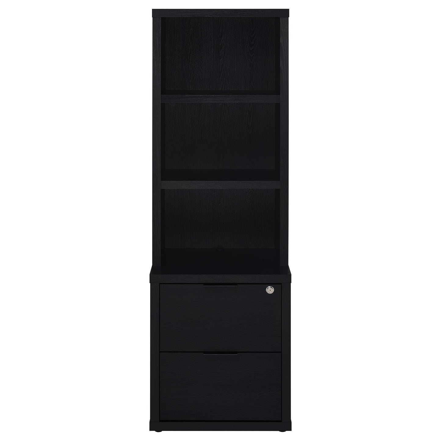 elena 3-shelf bookcase usb and lockable drawer black