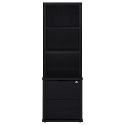 Elena 3-shelf Bookcase USB and Lockable Drawer Black