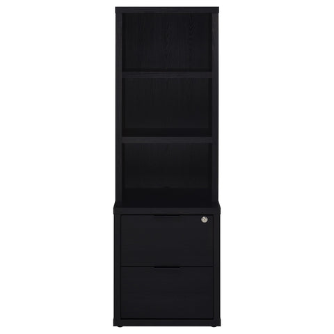 Elena 3-shelf Bookcase USB and Lockable Drawer Black